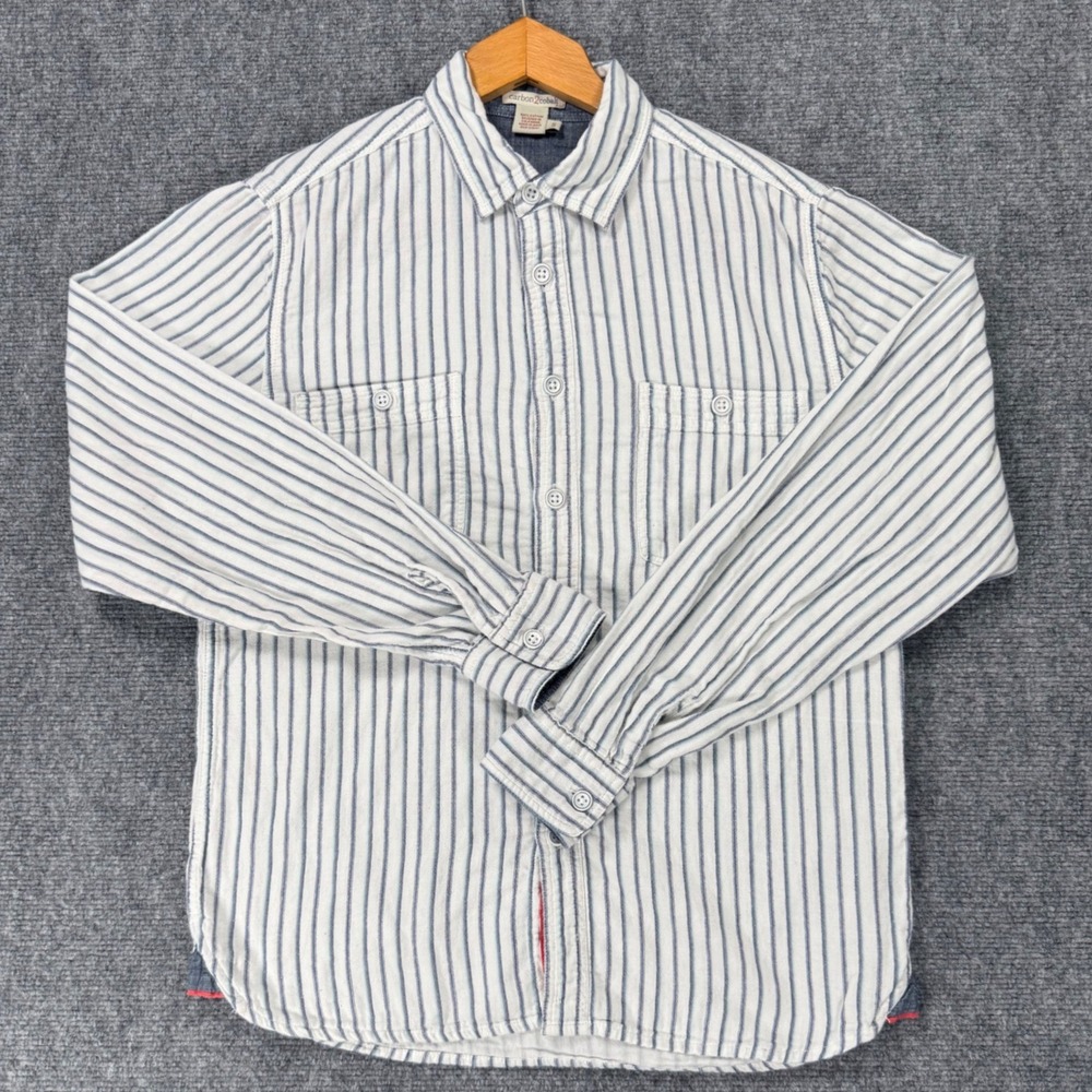 Carbon2Cobalt Men's Small Blue White Stripe Cotton Long Sleeve Button Down Shirt